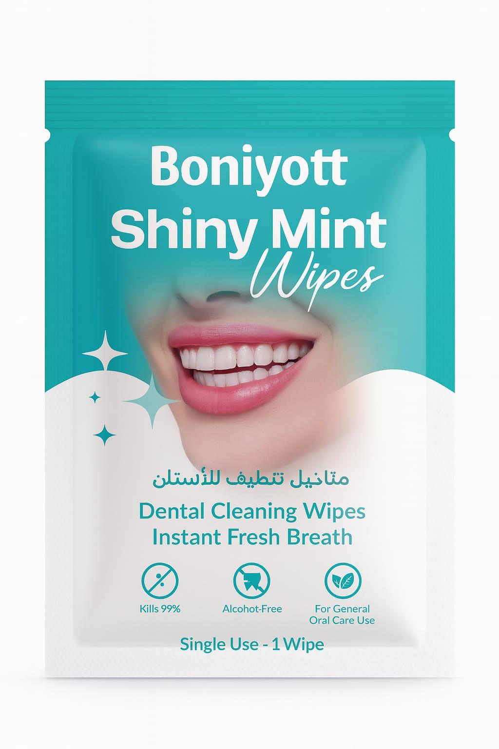 Boniyott Shiny Mint insanlar için diş temizleme mendili ambalajı